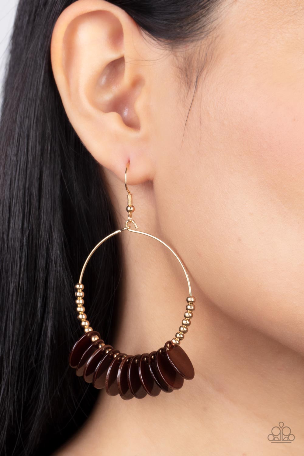 Caribbean Cocktail Brown Earrings - Paparazzi Accessories- on model - CarasShop.com - Paparazzi Jewelry by Cara Jewels
