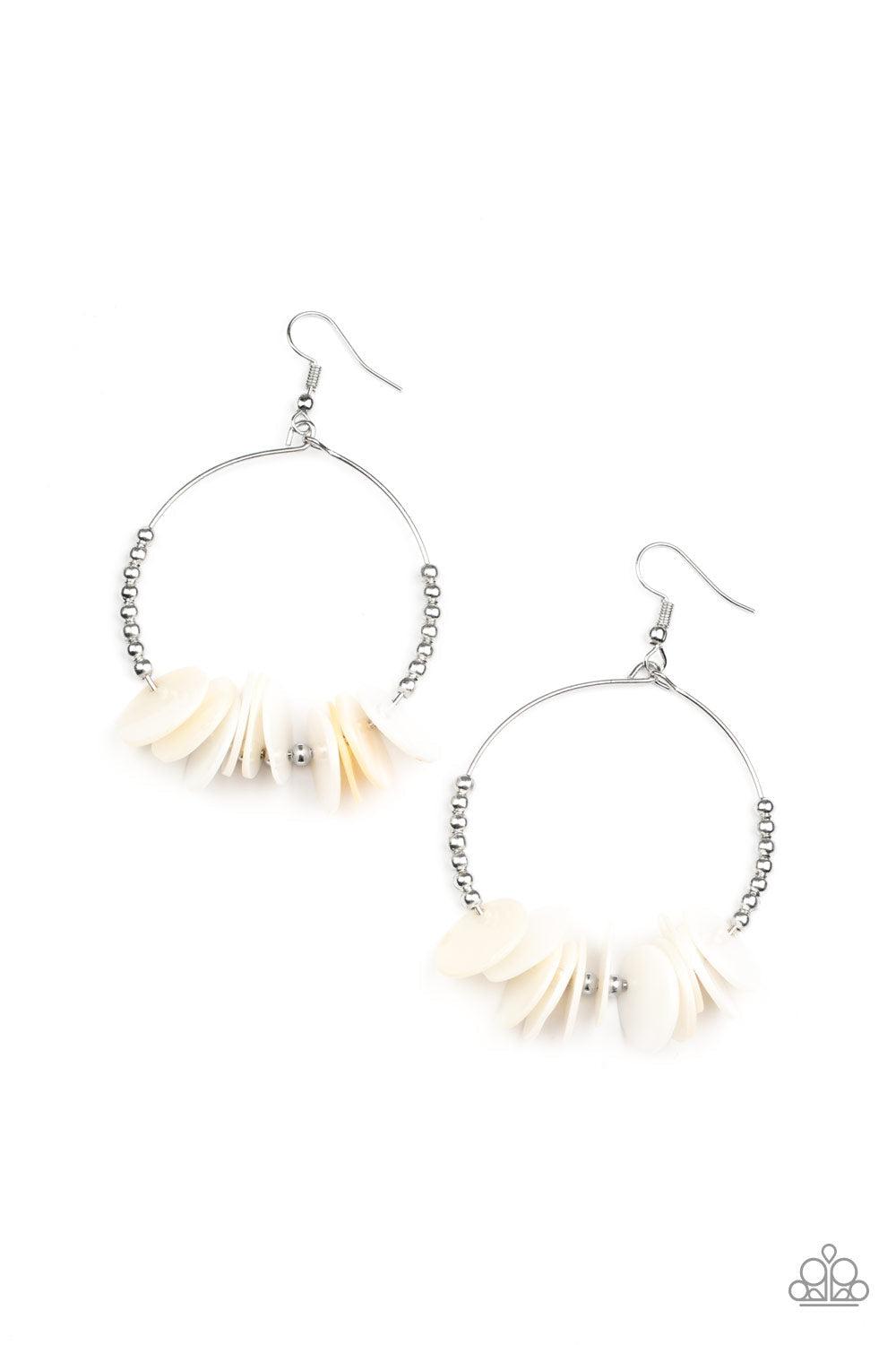 Caribbean Cocktail White Earrings - Paparazzi Accessories- lightbox - CarasShop.com - Paparazzi Jewelry by Cara Jewels