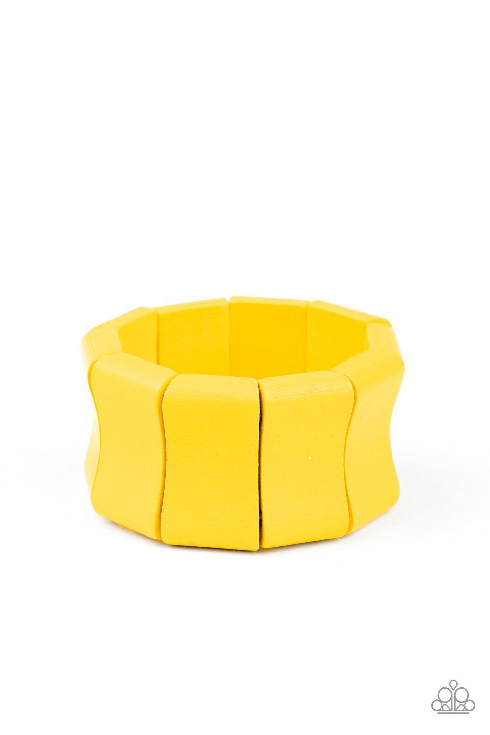 Caribbean Couture Yellow Wood Bracelet - Paparazzi Accessories- lightbox - CarasShop.com - Paparazzi Jewelry by Cara Jewels