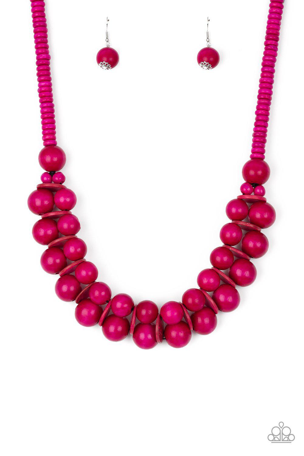 Caribbean Cover Girl Pink Wood Necklace - Paparazzi Accessories- lightbox - CarasShop.com - Paparazzi Jewelry by Cara Jewels