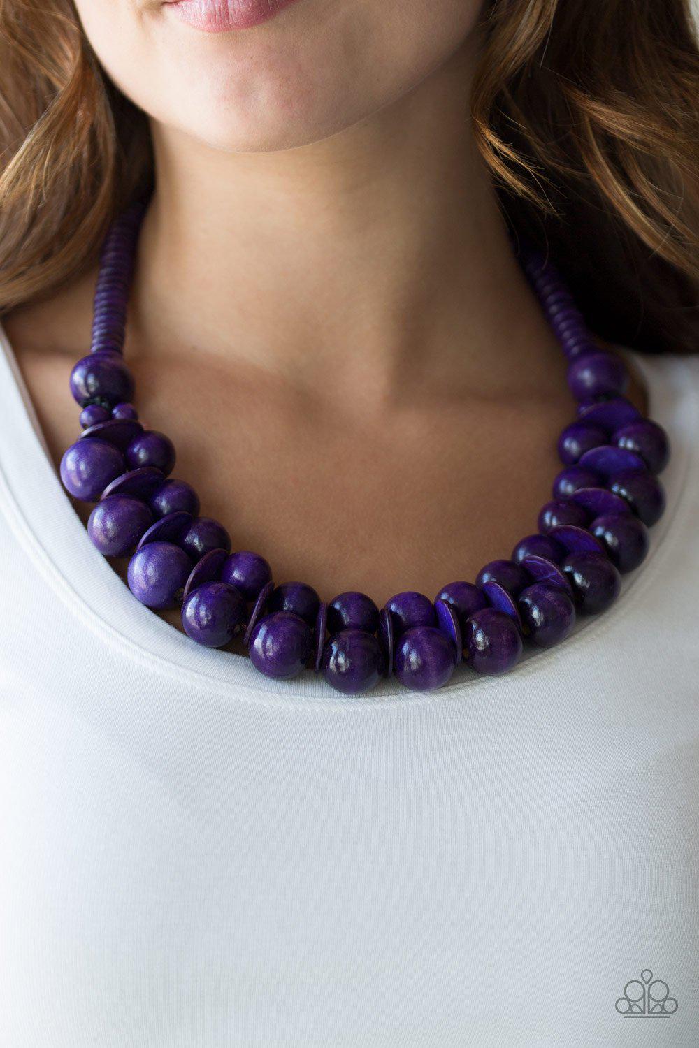 Caribbean Cover Girl Purple Wood Necklace - Paparazzi Accessories- on model - CarasShop.com - Paparazzi Jewelry by Cara Jewels