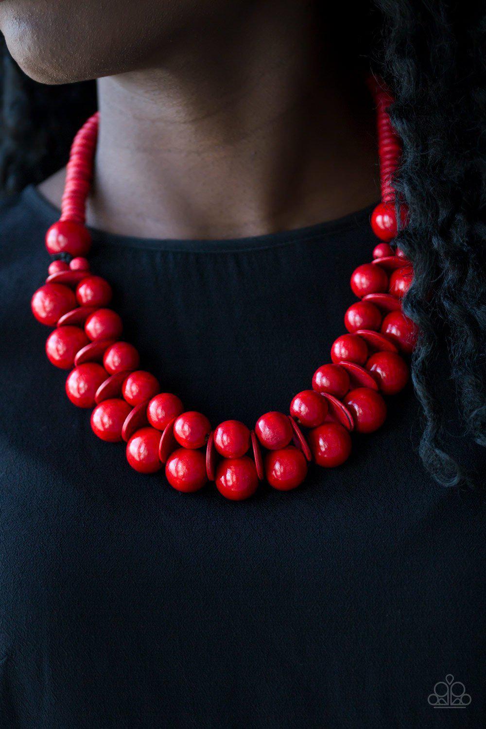 Caribbean Cover Girl Red Wood Necklace - Paparazzi Accessories- on model - CarasShop.com - Paparazzi Jewelry by Cara Jewels