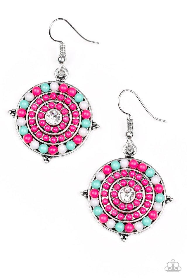 Caribbean Cruzin Pink, Gray and Green Bead Earrings - Paparazzi Accessories- lightbox - CarasShop.com - Paparazzi Jewelry by Cara Jewels