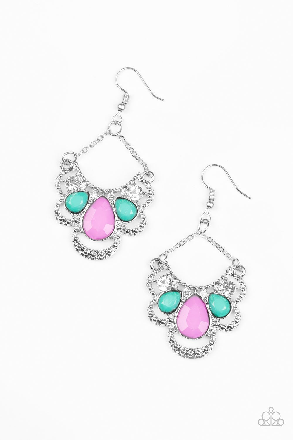 Caribbean Royalty Multi - Green and Purple Earrings - Paparazzi Accessories- lightbox - CarasShop.com - Paparazzi Jewelry by Cara Jewels