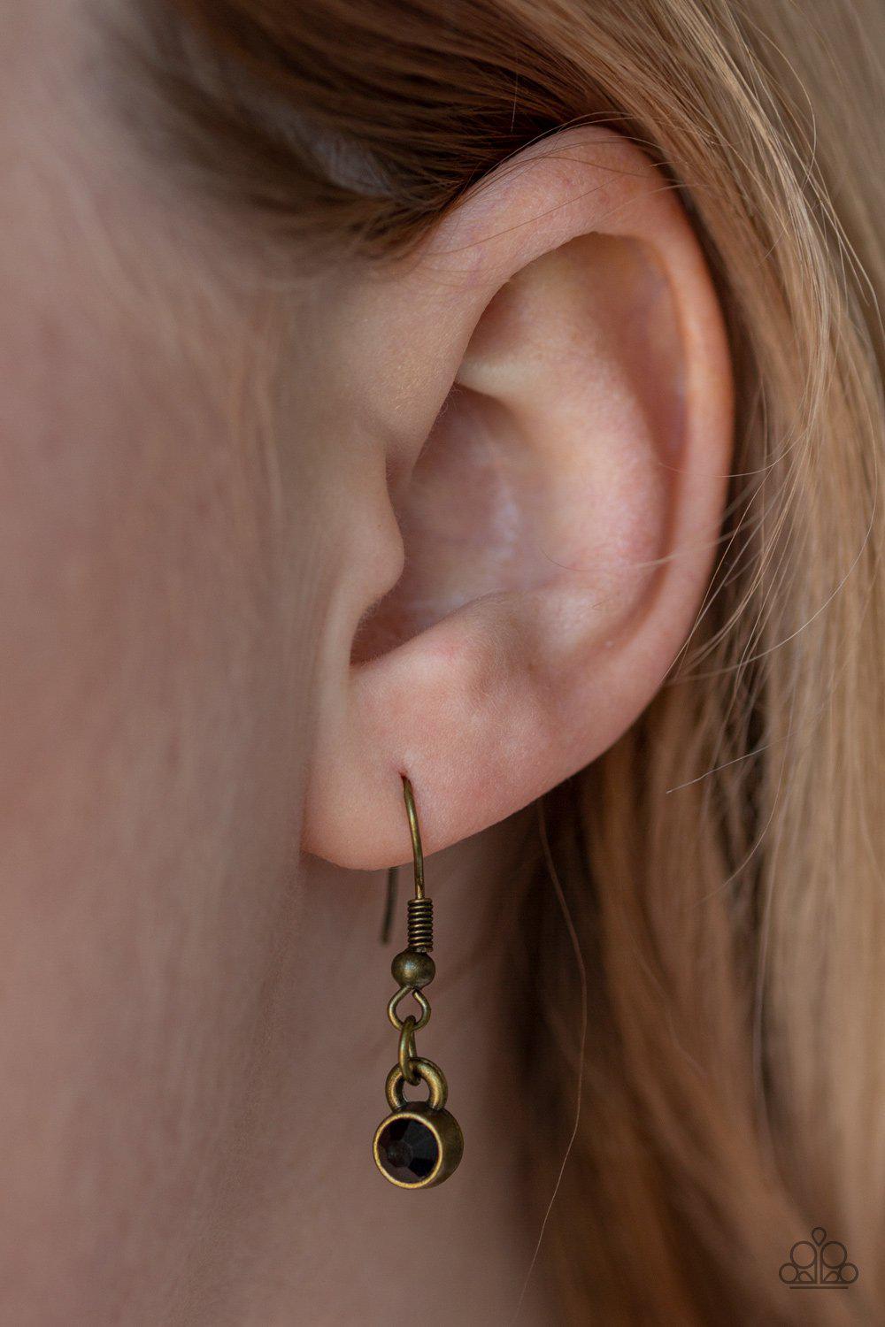 Casanova Charm Black Rhinestone and Brass Heart Necklace - Paparazzi Accessories - free matching earrings -CarasShop.com - Paparazzi Jewelry by Cara Jewels