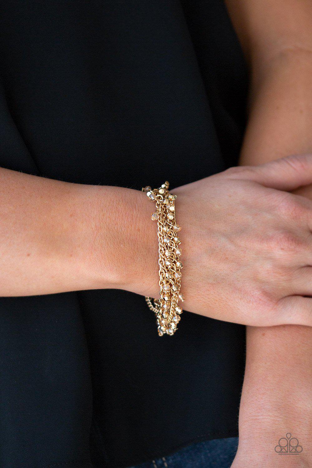Cash Confidence Gold and White Bracelet - Paparazzi Accessories- lightbox - CarasShop.com - Paparazzi Jewelry by Cara Jewels