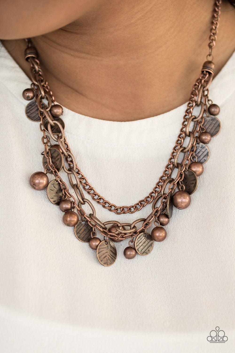 Cast Away Treasure Copper Necklace - Paparazzi Accessories- on model - CarasShop.com - Paparazzi Jewelry by Cara Jewels