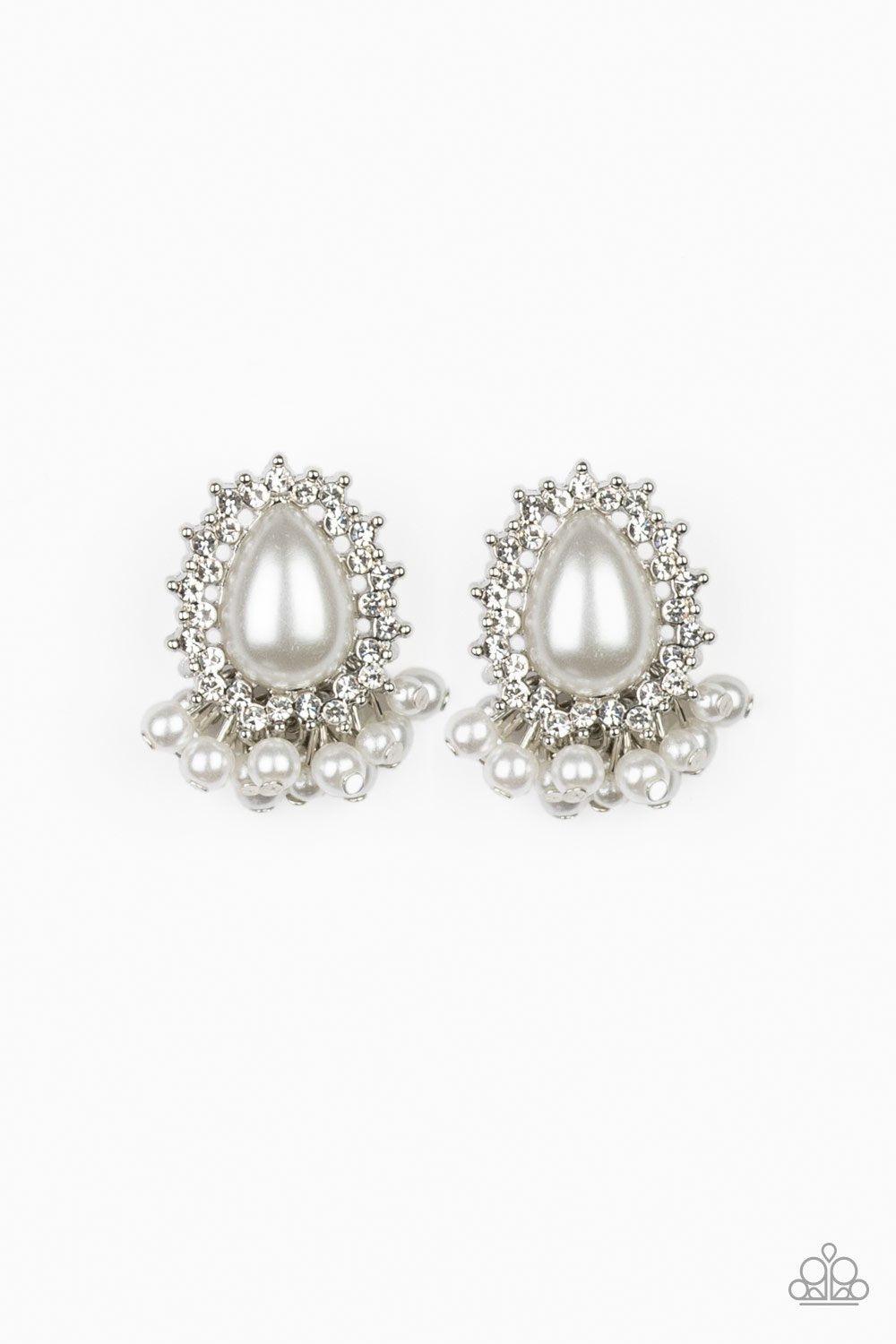 Castle Cameo White Pearl Post Earrings - Paparazzi Accessories- lightbox - CarasShop.com - Paparazzi Jewelry by Cara Jewels