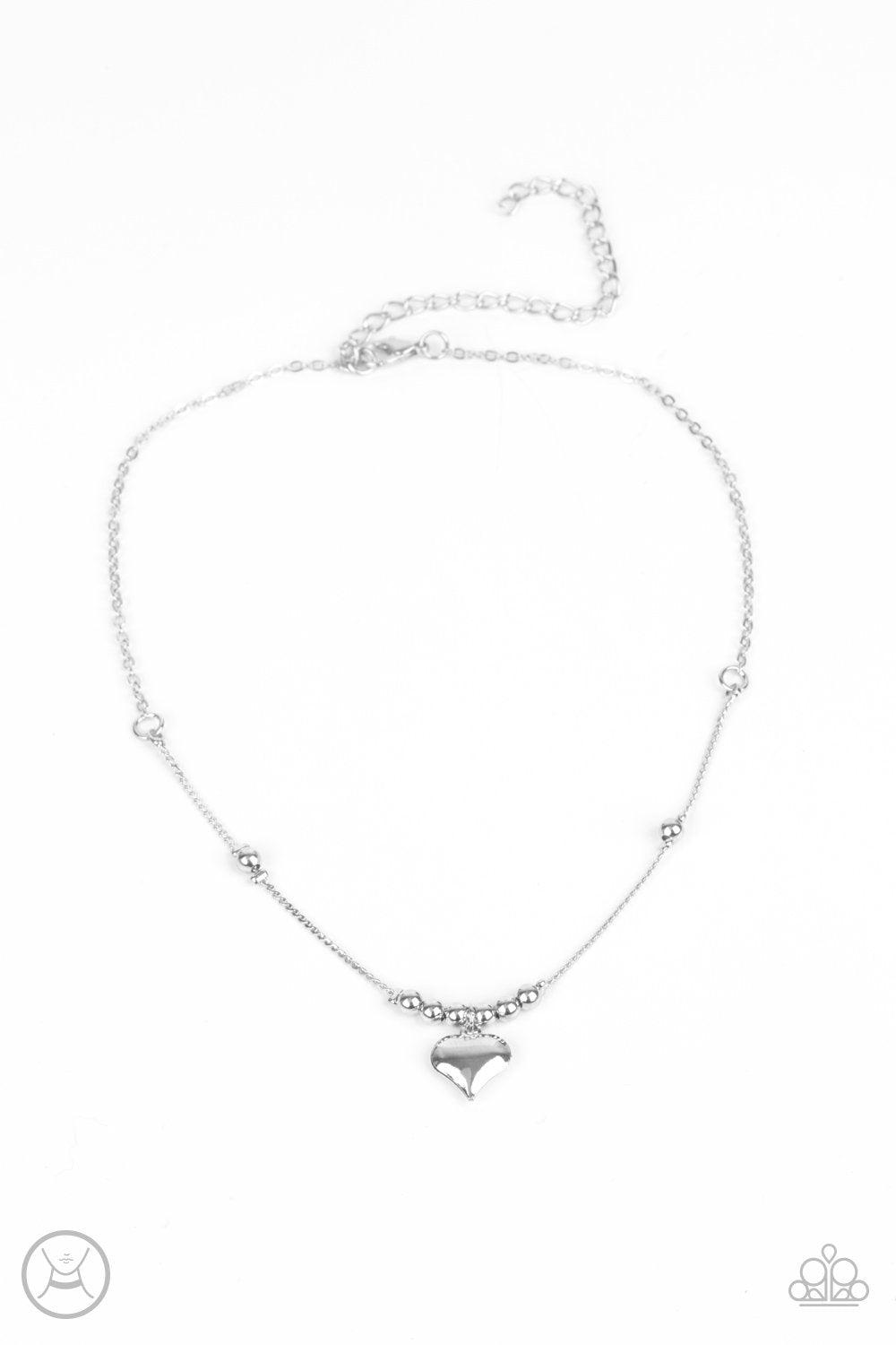 Casual Crush Silver Heart Choker Necklace - Paparazzi Accessories- lightbox - CarasShop.com - Paparazzi Jewelry by Cara Jewels