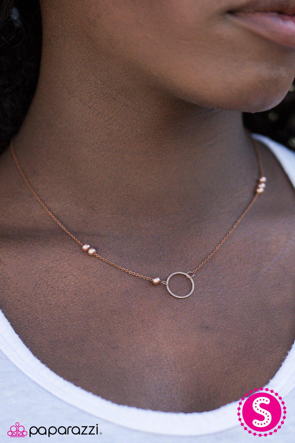 Casual Shine Copper Necklace - Paparazzi Accessories- on model - CarasShop.com - Paparazzi Jewelry by Cara Jewels