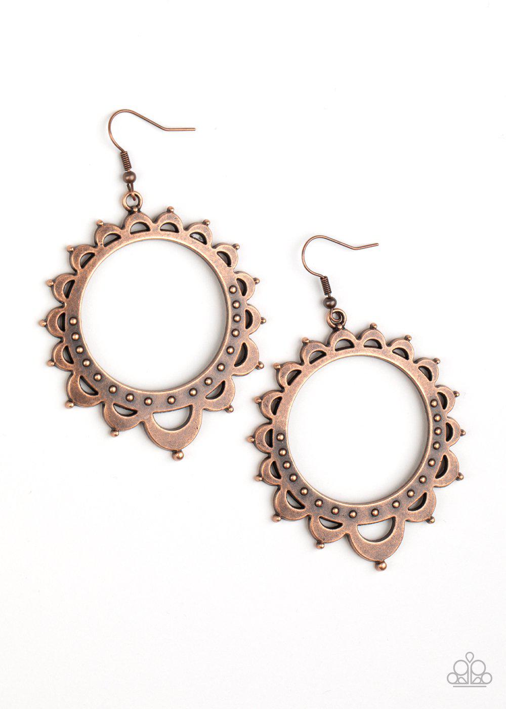 Casually Capricious Copper Earrings - Paparazzi Accessories- lightbox - CarasShop.com - Paparazzi Jewelry by Cara Jewels