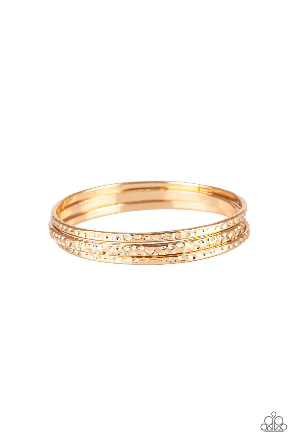 Casually Couture Gold Bangle Bracelet - Paparazzi Accessories- lightbox - CarasShop.com - Paparazzi Jewelry by Cara Jewels