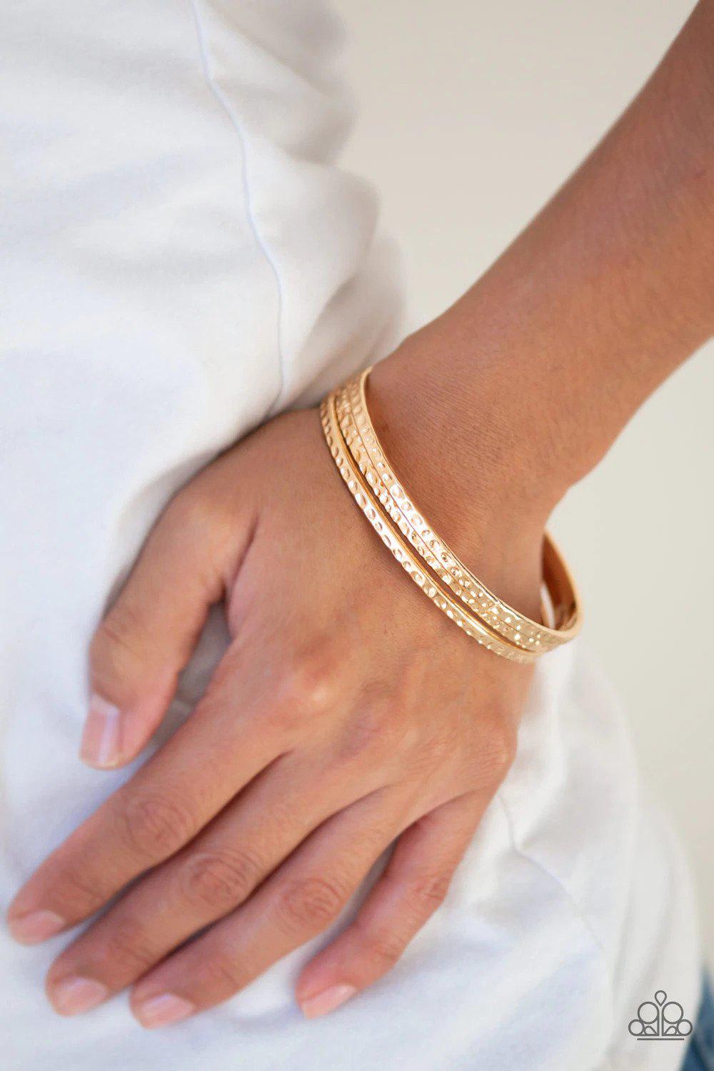Casually Couture Gold Bangle Bracelet - Paparazzi Accessories- lightbox - CarasShop.com - Paparazzi Jewelry by Cara Jewels