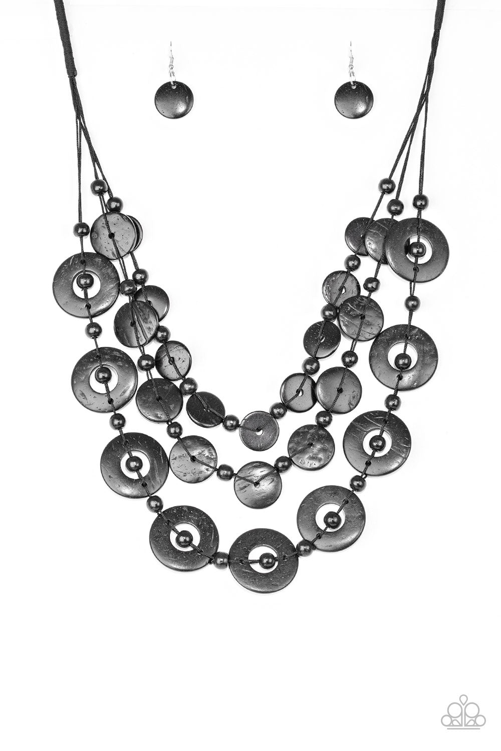 Catalina Coastin' Black Wood Necklace - Paparazzi Accessories- lightbox - CarasShop.com - Paparazzi Jewelry by Cara Jewels