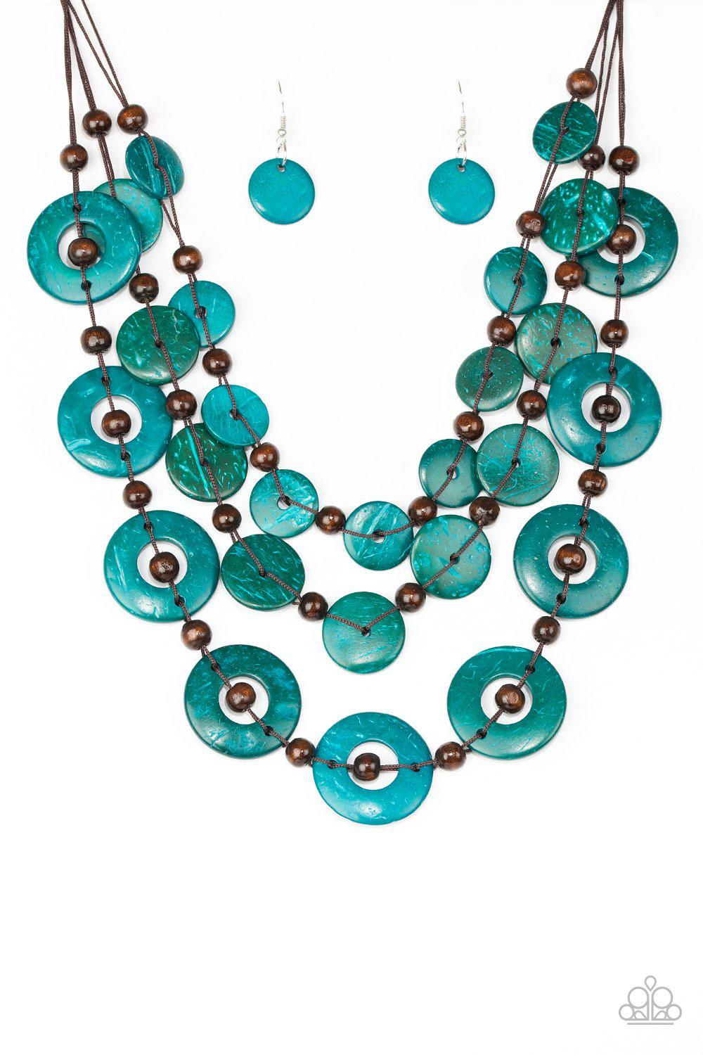 Catalina Coastin' Blue Wood Necklace - Paparazzi Accessories- lightbox - CarasShop.com - Paparazzi Jewelry by Cara Jewels