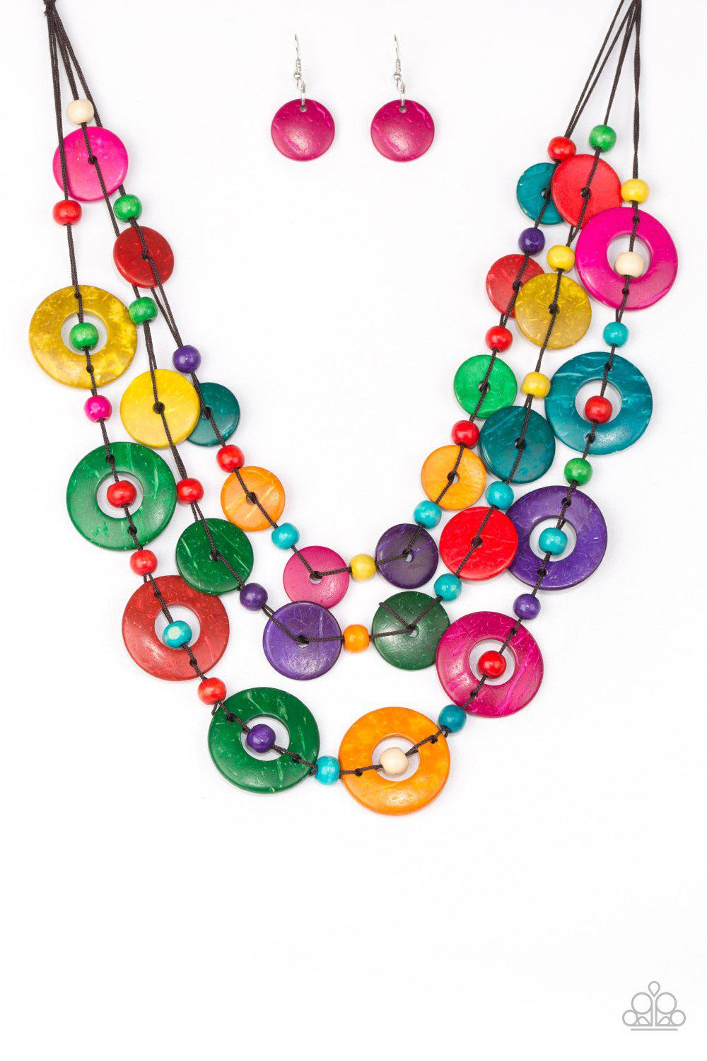 Catalina Coastin' Multi-color Wood Necklace - Paparazzi Accessories- lightbox - CarasShop.com - Paparazzi Jewelry by Cara Jewels