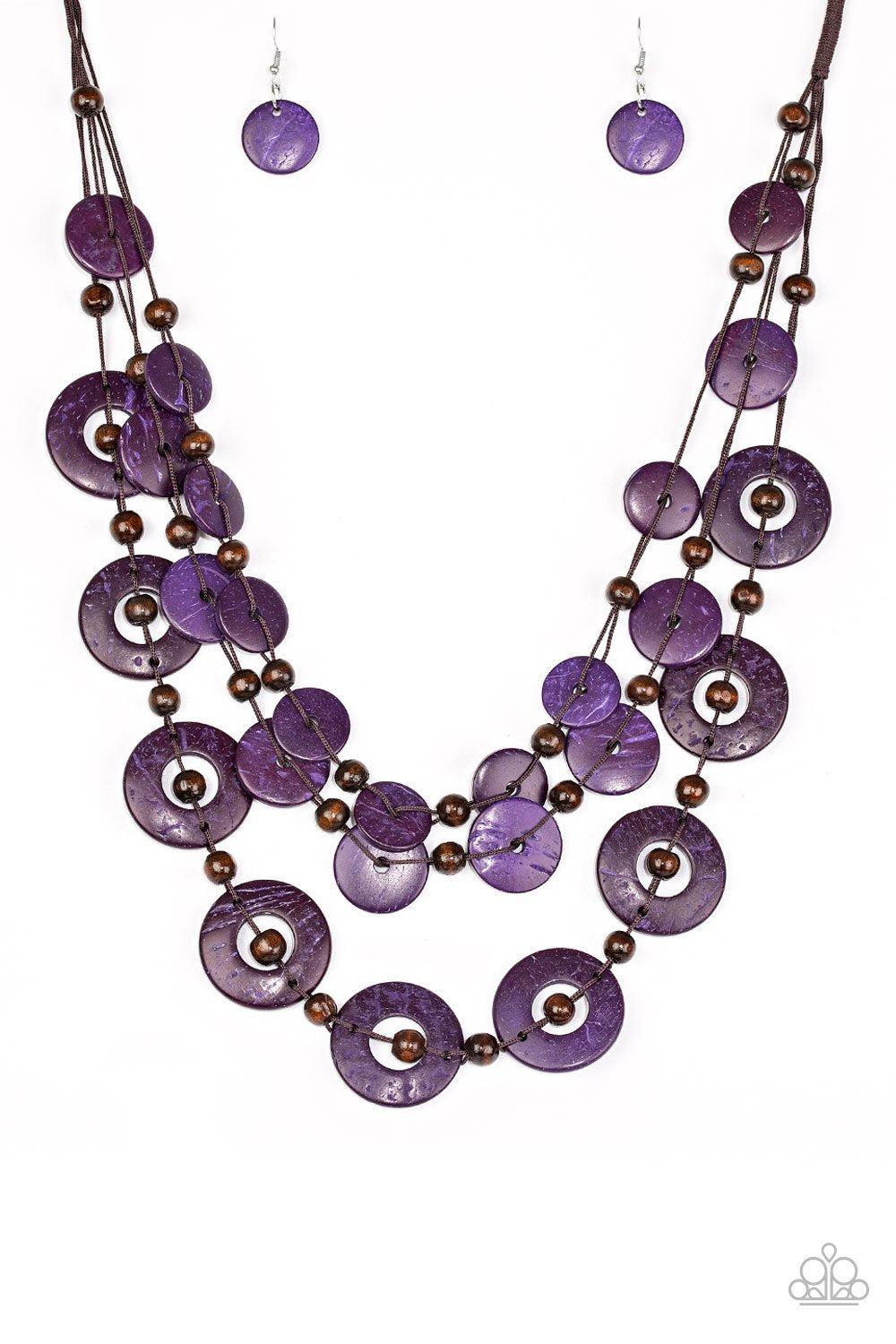 Catalina Coastin' Purple Wood Necklace - Paparazzi Accessories- lightbox - CarasShop.com - Paparazzi Jewelry by Cara Jewels