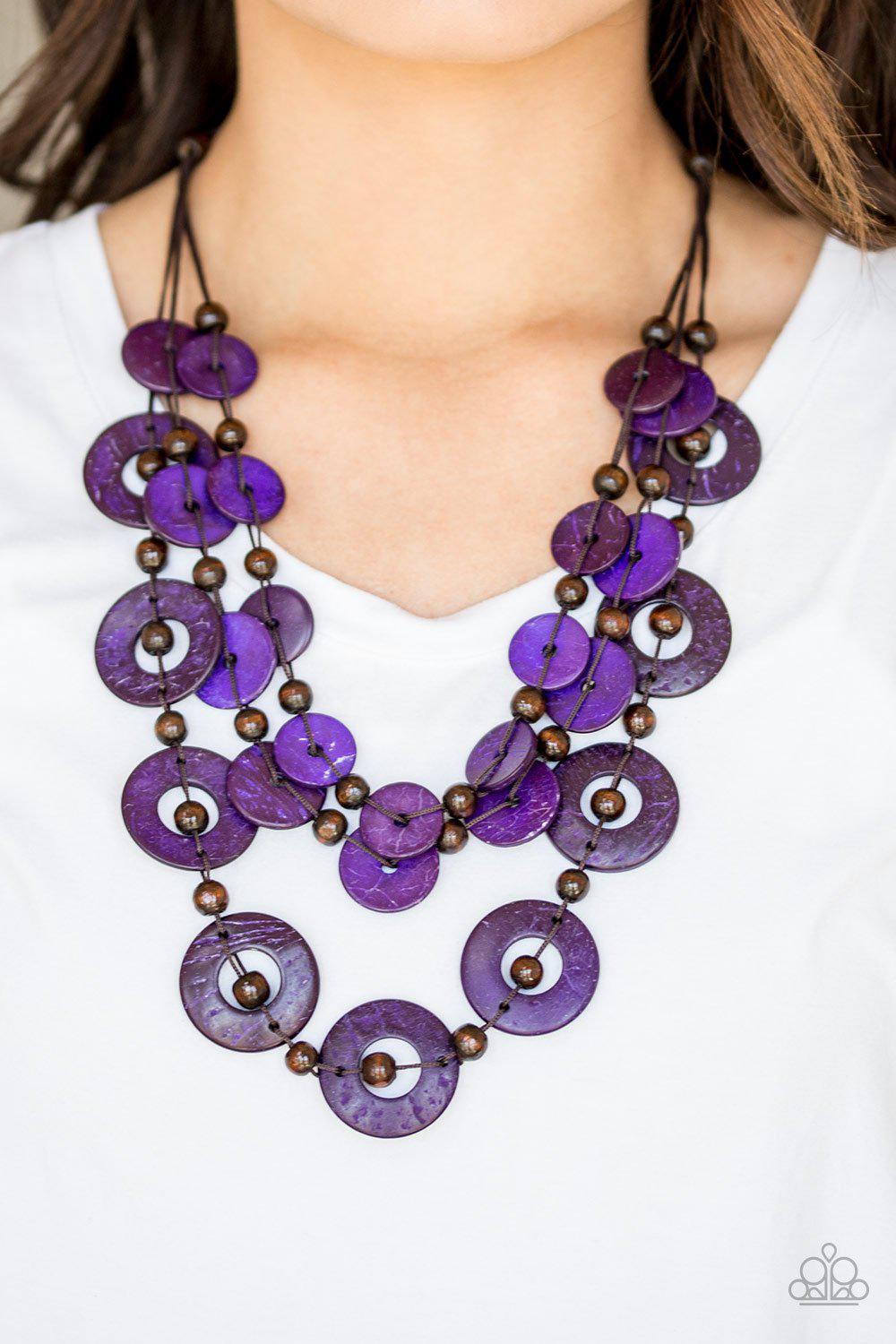 Catalina Coastin' Purple Wood Necklace - Paparazzi Accessories- on model - CarasShop.com - Paparazzi Jewelry by Cara Jewels