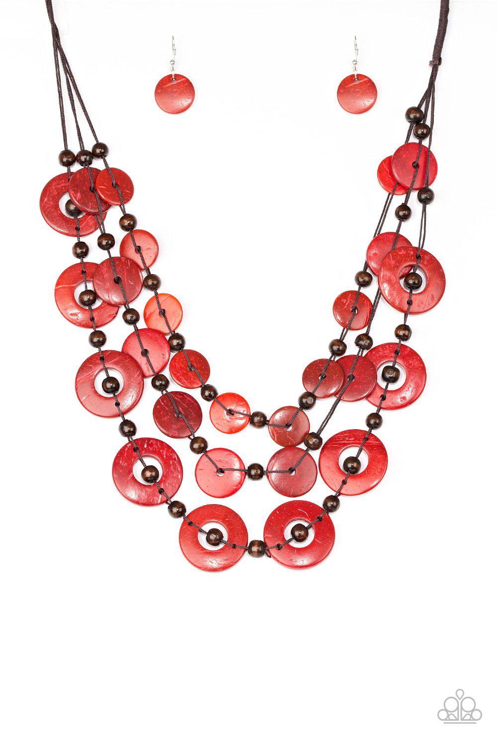 Catalina Coastin' Red Wood Necklace - Paparazzi Accessories- lightbox - CarasShop.com - Paparazzi Jewelry by Cara Jewels