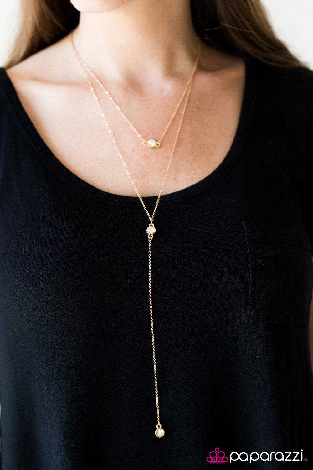 Catch Me If You GLAM Gold Necklace - Paparazzi Accessories- on model - CarasShop.com - Paparazzi Jewelry by Cara Jewels