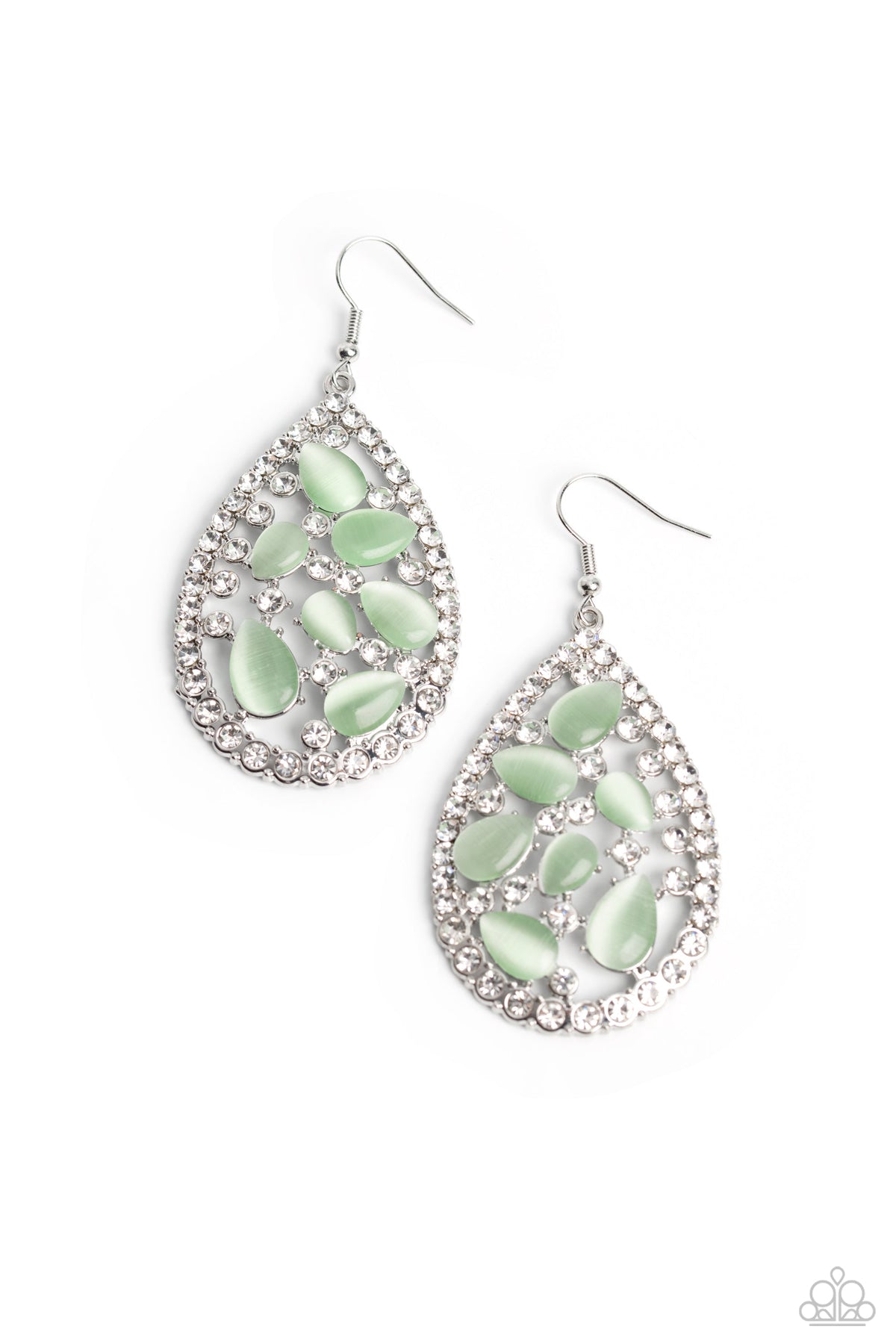 Cat's Eye Class Green Earrings - Paparazzi Accessories- lightbox - CarasShop.com - Paparazzi Jewelry by Cara Jewels