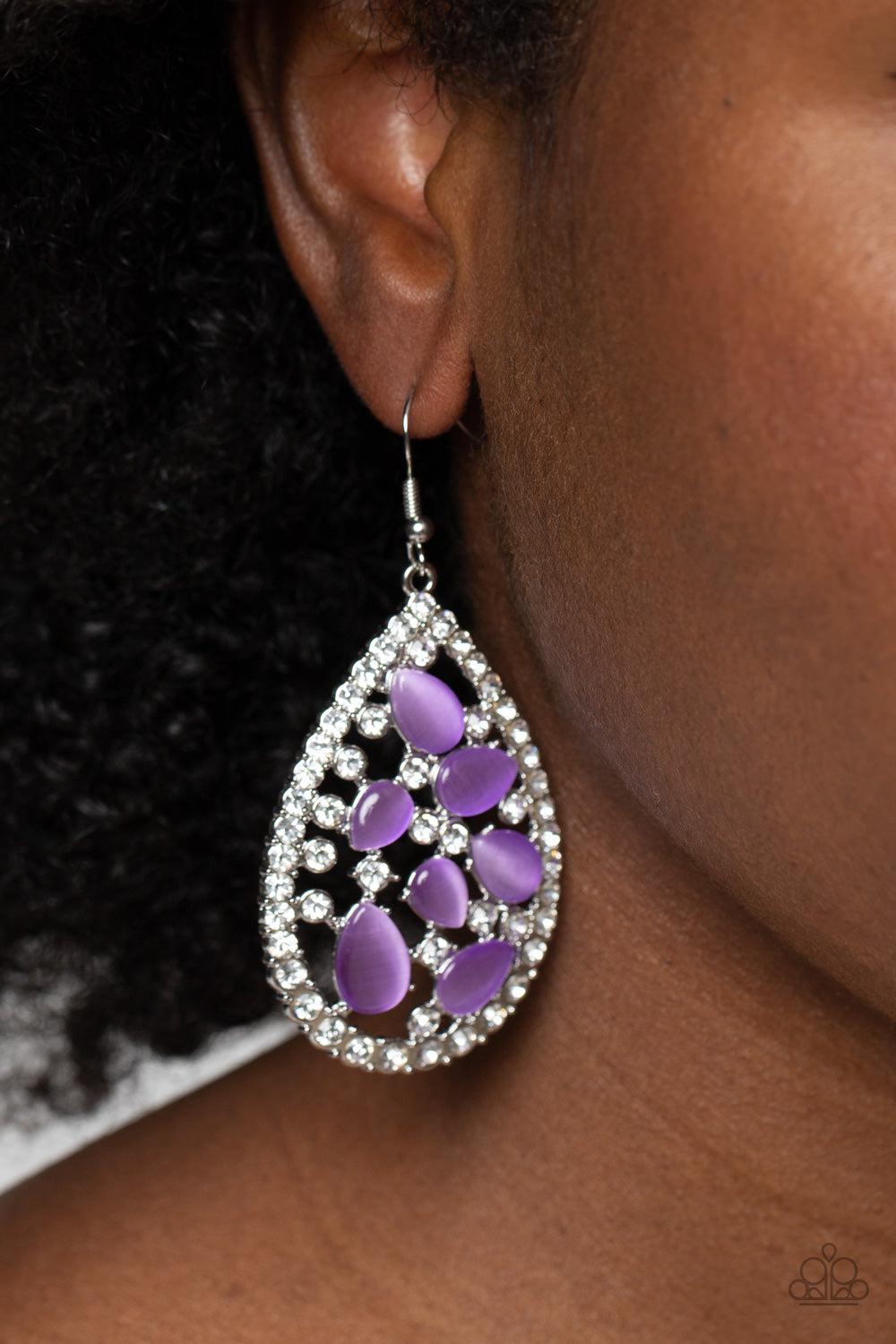 Cats Eye Class Purple Earrings - Paparazzi Accessories- on model - CarasShop.com - Paparazzi Jewelry by Cara Jewels