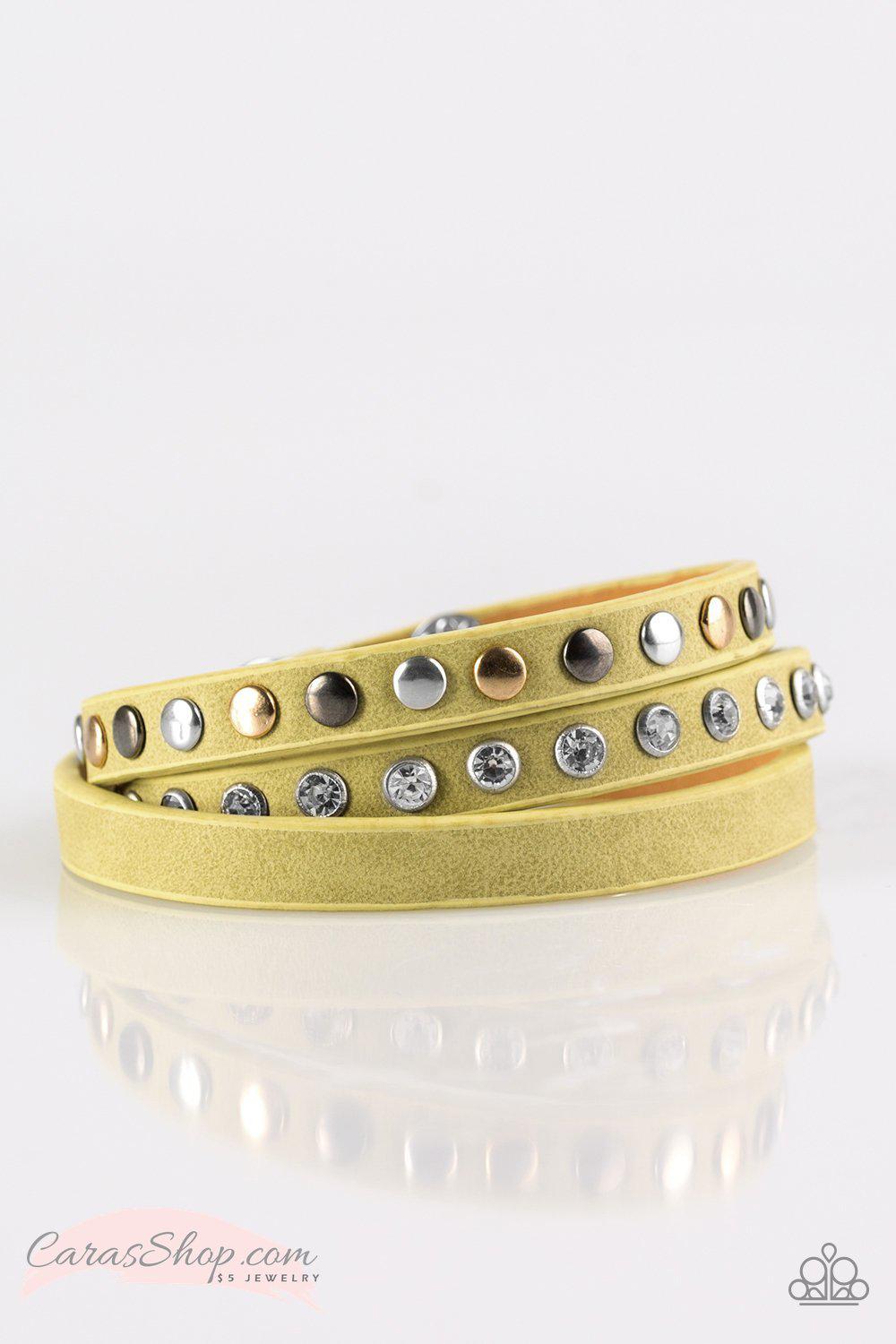 Catwalk Casual Green Leather Wrap Snap Bracelet - Paparazzi Accessories- lightbox - CarasShop.com - Paparazzi Jewelry by Cara Jewels