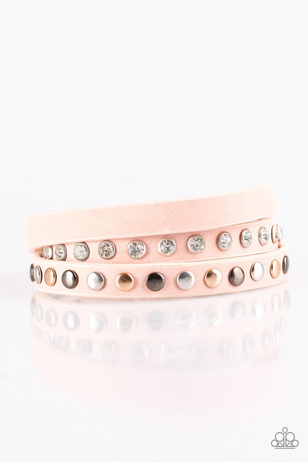 Catwalk Casual Pink Leather Urban Double-wrap Snap Bracelet - Paparazzi Accessories- lightbox - CarasShop.com - Paparazzi Jewelry by Cara Jewels