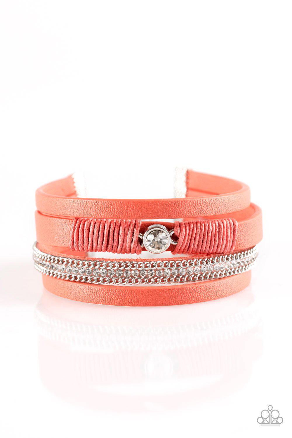 Catwalk Craze Coral Leather Urban Bracelet - Paparazzi Accessories- lightbox - CarasShop.com - Paparazzi Jewelry by Cara Jewels
