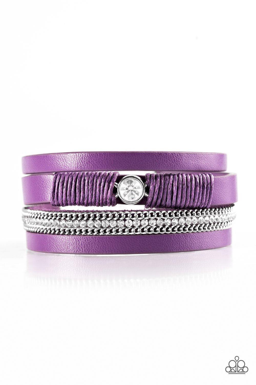 Catwalk Craze Purple Leather Urban Bracelet - Paparazzi Accessories- lightbox - CarasShop.com - Paparazzi Jewelry by Cara Jewels