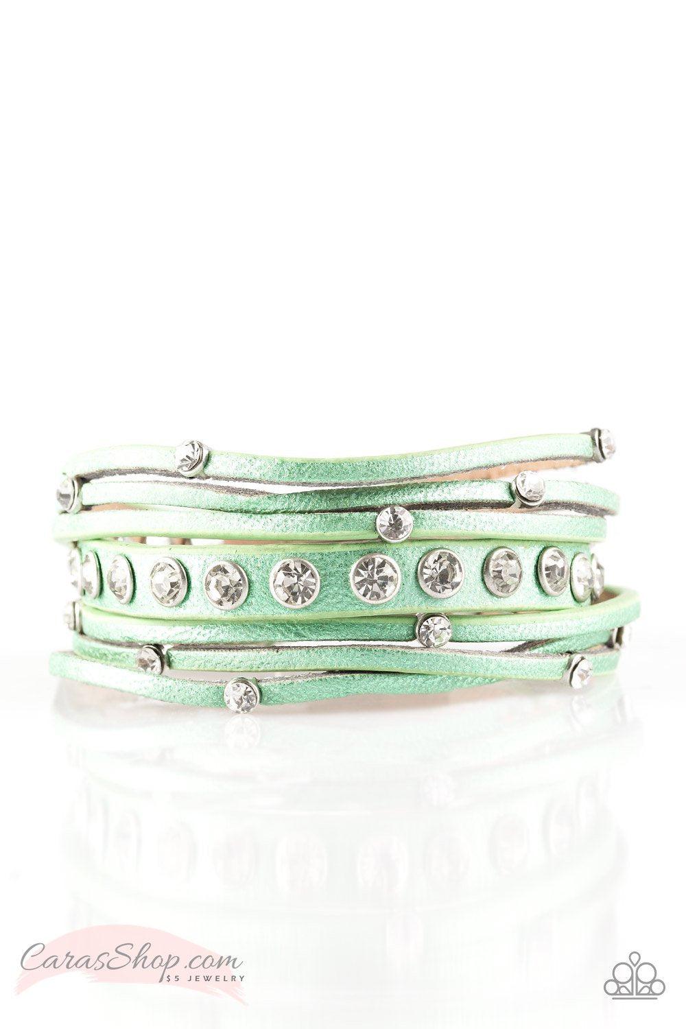 CATWALK It Off Metallic Green Wrap Snap Bracelet - Paparazzi Accessories- lightbox - CarasShop.com - Paparazzi Jewelry by Cara Jewels