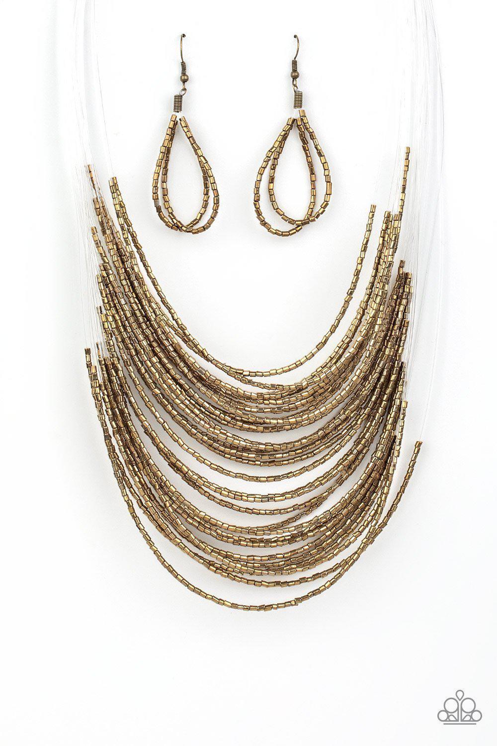 Catwalk Queen Brass Seed Bead Necklace - Paparazzi Accessories- lightbox - CarasShop.com - Paparazzi Jewelry by Cara Jewels