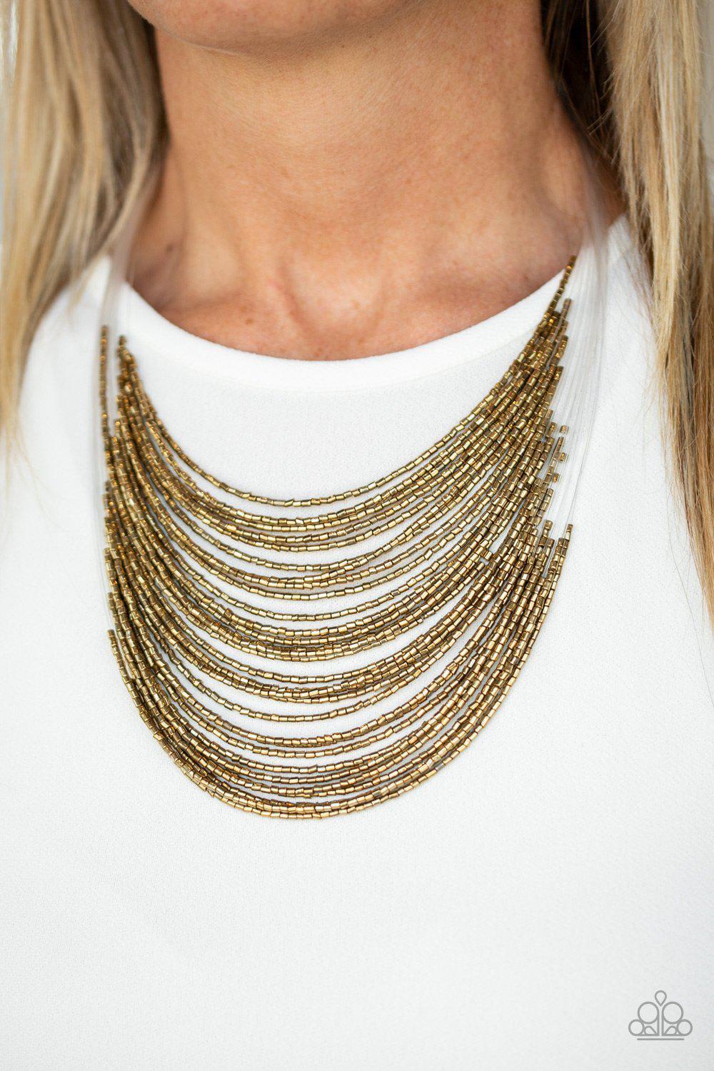 Catwalk Queen Brass Seed Bead Necklace - Paparazzi Accessories- lightbox - CarasShop.com - Paparazzi Jewelry by Cara Jewels