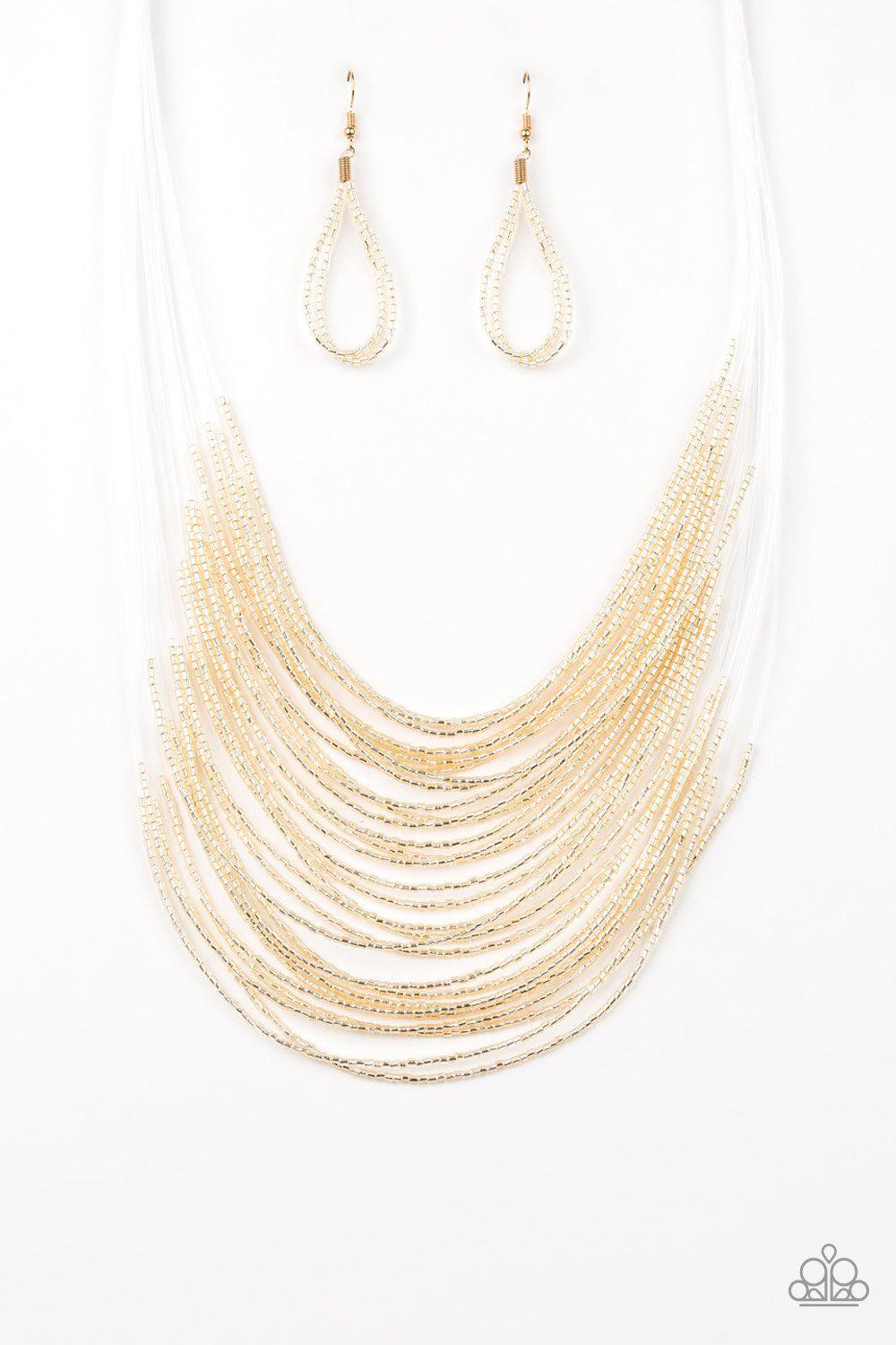 Catwalk Queen Gold Seed Bead Necklace - Paparazzi Accessories- lightbox - CarasShop.com - Paparazzi Jewelry by Cara Jewels