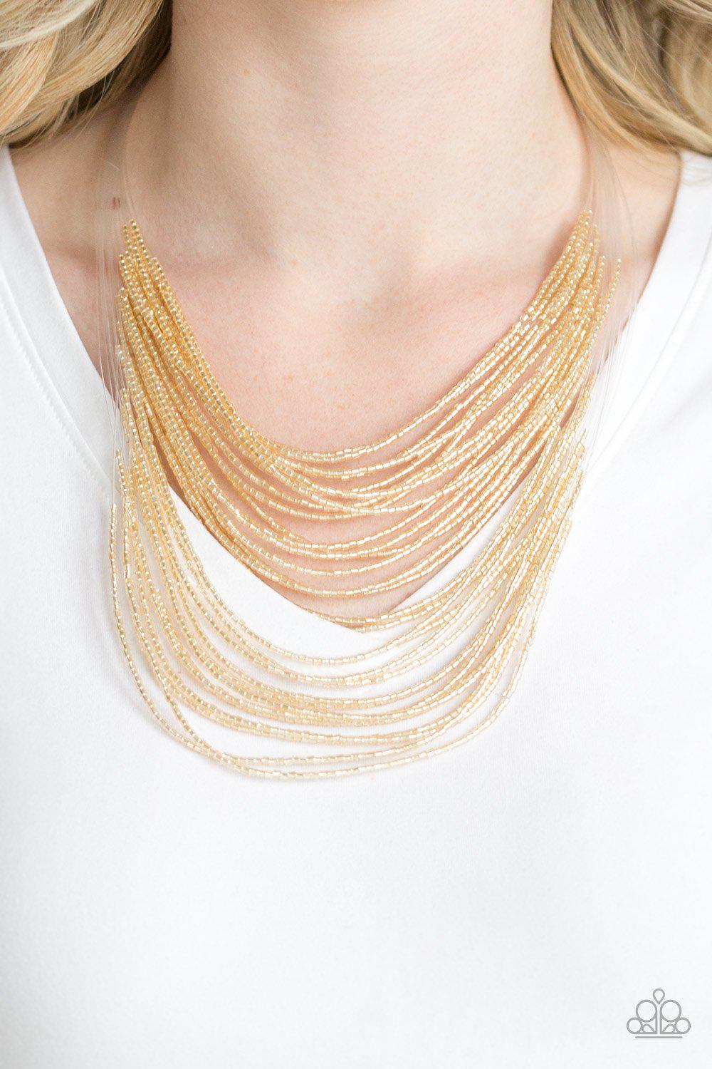 Catwalk Queen Gold Seed Bead Necklace - Paparazzi Accessories- lightbox - CarasShop.com - Paparazzi Jewelry by Cara Jewels