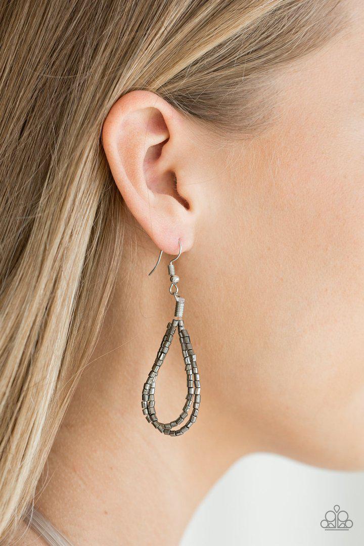 Catwalk Queen Gunmetal Black Seed Bead Necklace - Paparazzi Accessories - free matching earrings -CarasShop.com - Paparazzi Jewelry by Cara Jewels