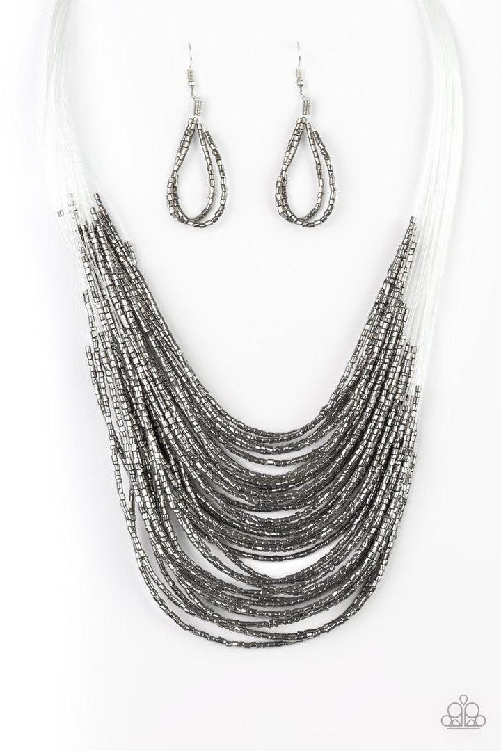 Catwalk Queen Gunmetal Black Seed Bead Necklace - Paparazzi Accessories- lightbox - CarasShop.com - Paparazzi Jewelry by Cara Jewels