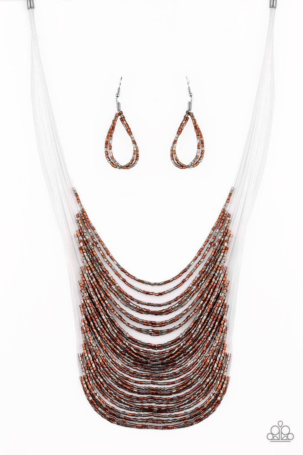 Catwalk Queen Multi Copper & Gunmetal Seed Bead Necklace - Paparazzi Accessories- lightbox - CarasShop.com - Paparazzi Jewelry by Cara Jewels