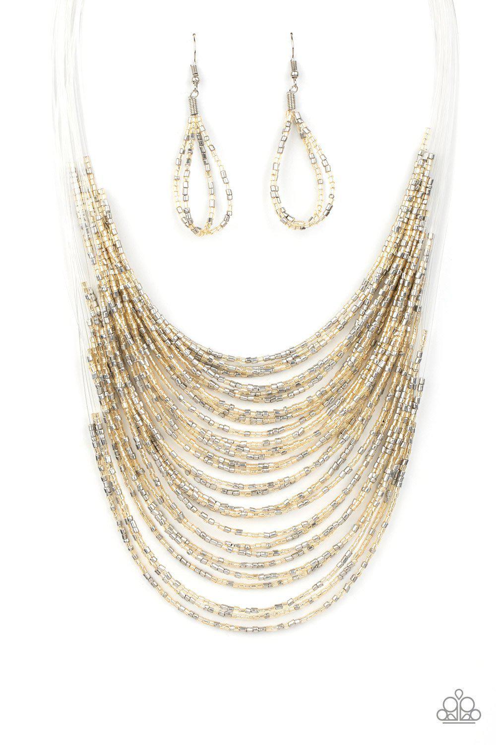 Catwalk Queen Multi Gold and Silver Seed Bead Necklace - Paparazzi Accessories- lightbox - CarasShop.com - Paparazzi Jewelry by Cara Jewels