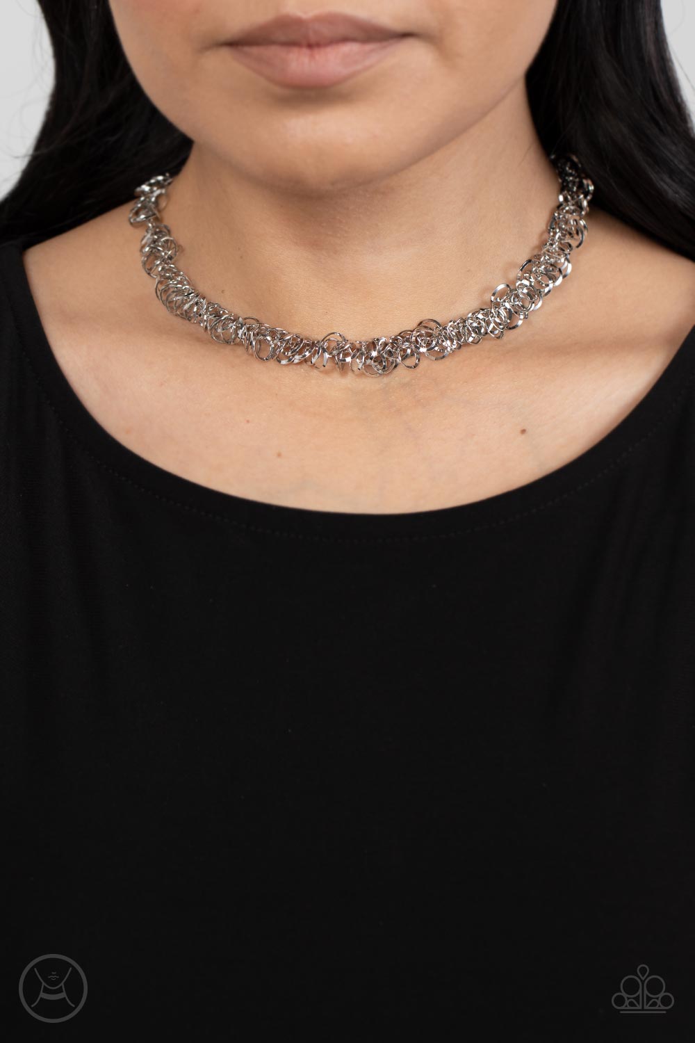 Cause a Commotion Silver Choker Necklace - Paparazzi Accessories- lightbox - CarasShop.com - Paparazzi Jewelry by Cara Jewels