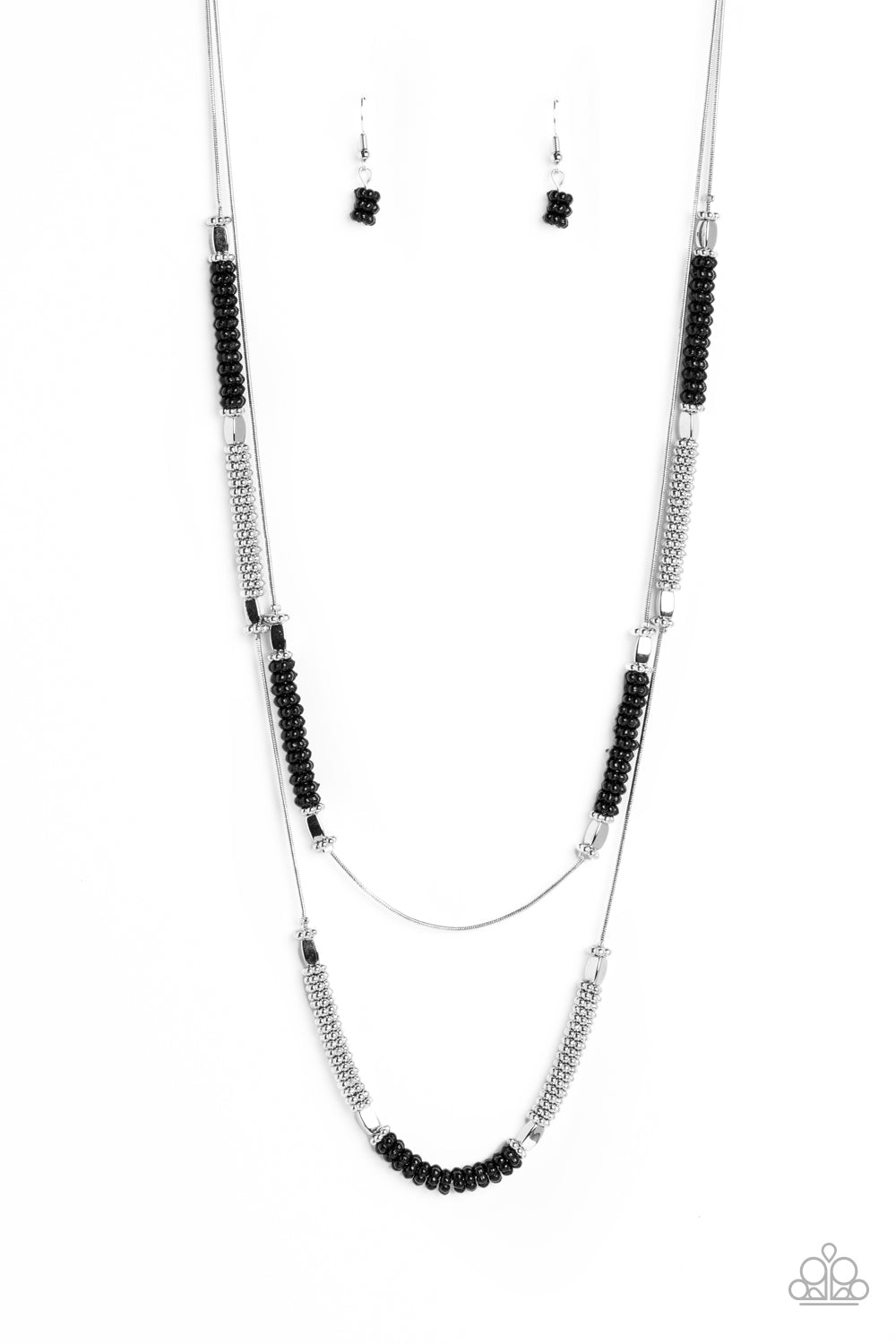 Caviar Chic Black & Silver Necklace - Paparazzi Accessories- lightbox - CarasShop.com - Paparazzi Jewelry by Cara Jewels