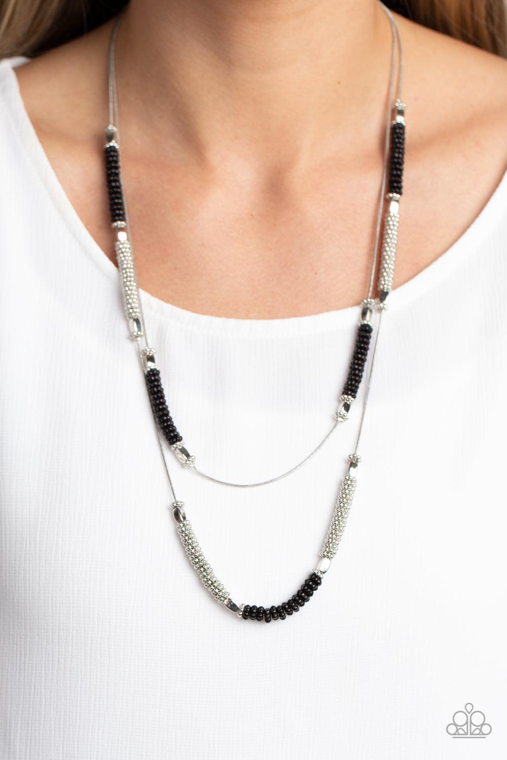 Caviar Chic Black & Silver Necklace - Paparazzi Accessories- on model - CarasShop.com - Paparazzi Jewelry by Cara Jewels