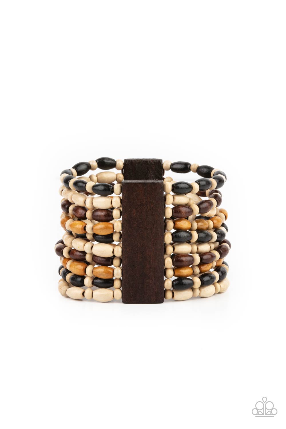 Cayman Carnival Multi Black, Brown and White Wood Bracelet - Paparazzi Accessories- lightbox - CarasShop.com - Paparazzi Jewelry by Cara Jewels