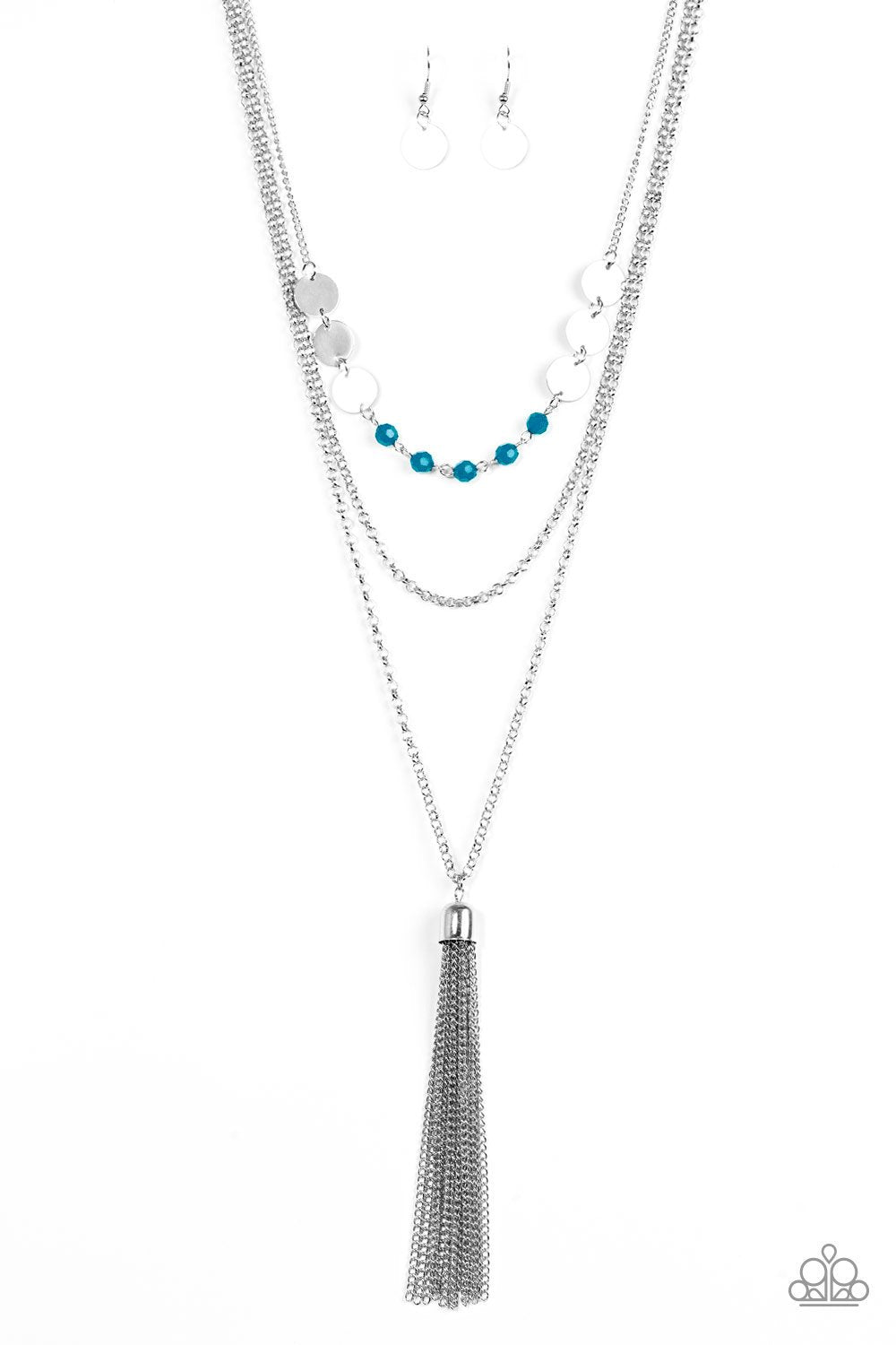 Celebration of Chic Blue and Silver Tassel Necklace - Paparazzi Accessories- lightbox - CarasShop.com - Paparazzi Jewelry by Cara Jewels