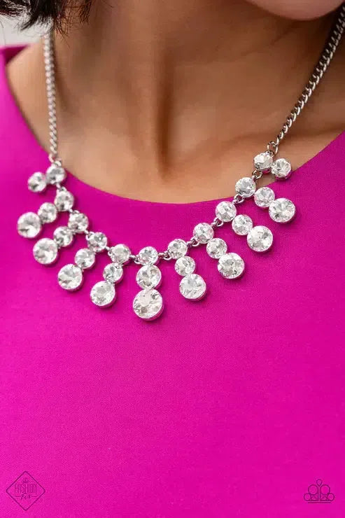 Celebrity Couture White Rhinestone Necklace - Paparazzi Accessories- on model - CarasShop.com - Paparazzi Jewelry by Cara Jewels