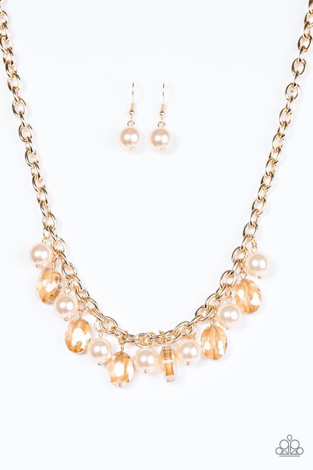 Celebrity Status Gold Pearl and Crystal Necklace - Paparazzi Accessories- lightbox - CarasShop.com - Paparazzi Jewelry by Cara Jewels