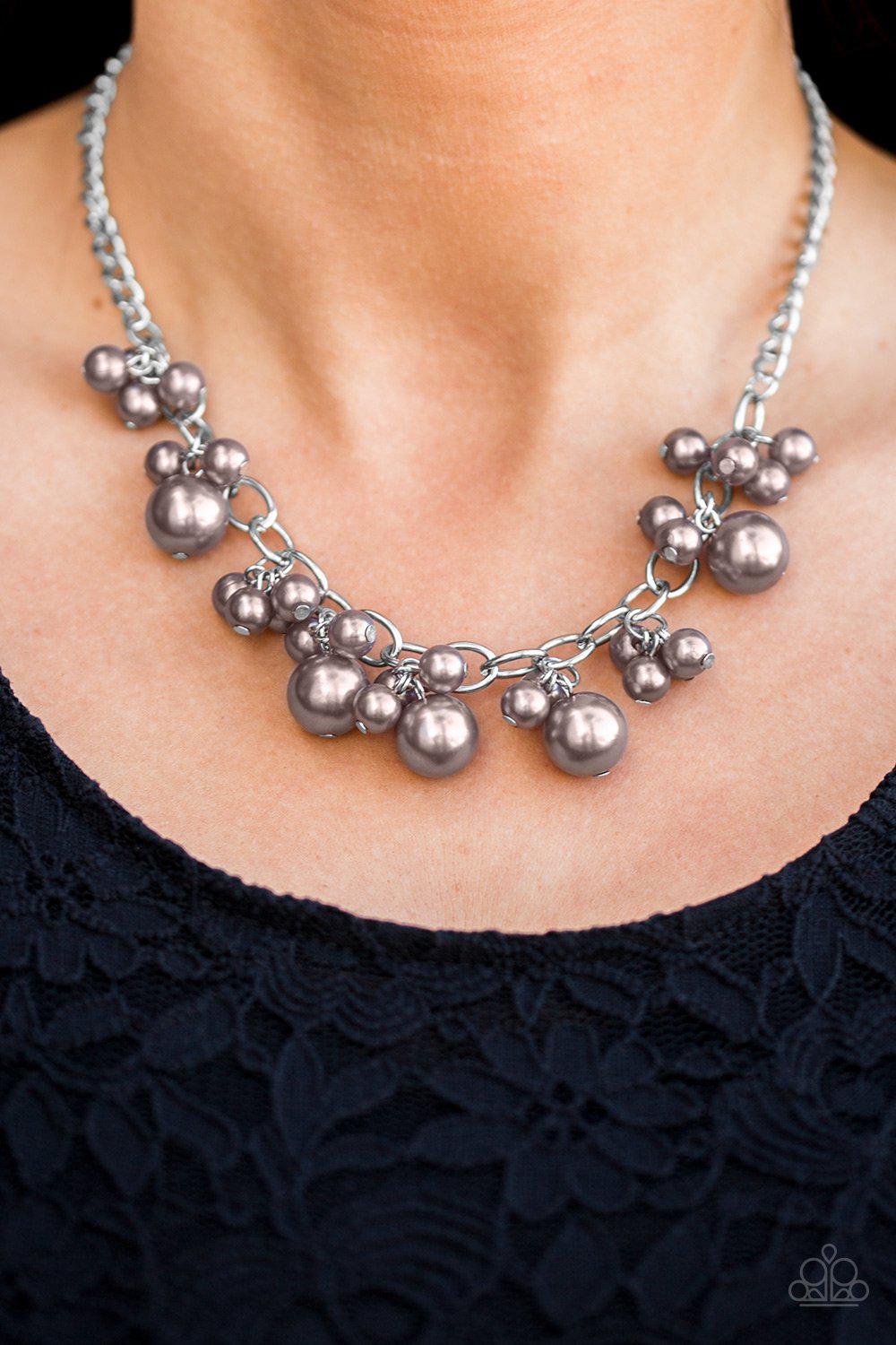 Celebrity Treatment Silver Pearl Necklace - Paparazzi Accessories- on model - CarasShop.com - Paparazzi Jewelry by Cara Jewels