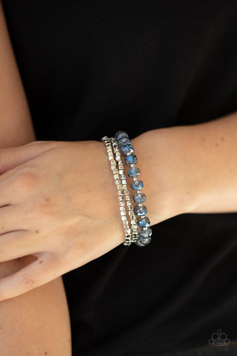 Celestial Circus Blue and Silver Bracelet - Paparazzi Accessories- on model - CarasShop.com - Paparazzi Jewelry by Cara Jewels