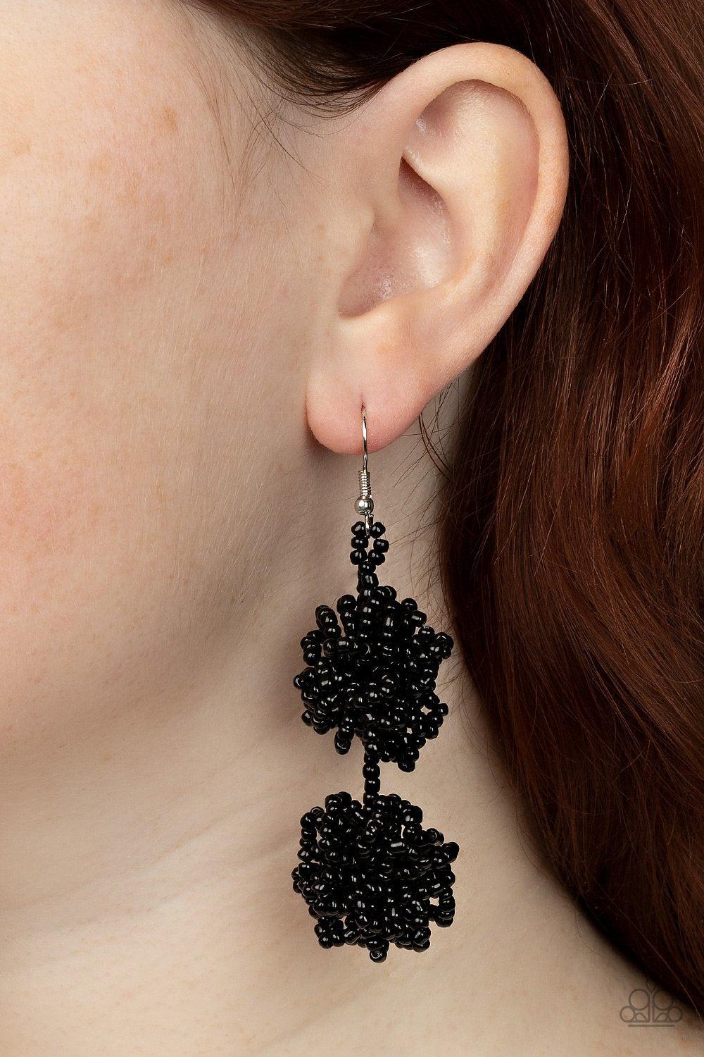 Celestial Collision Black Seed Bead Earrings - Paparazzi Accessories- on model - CarasShop.com - Paparazzi Jewelry by Cara Jewels