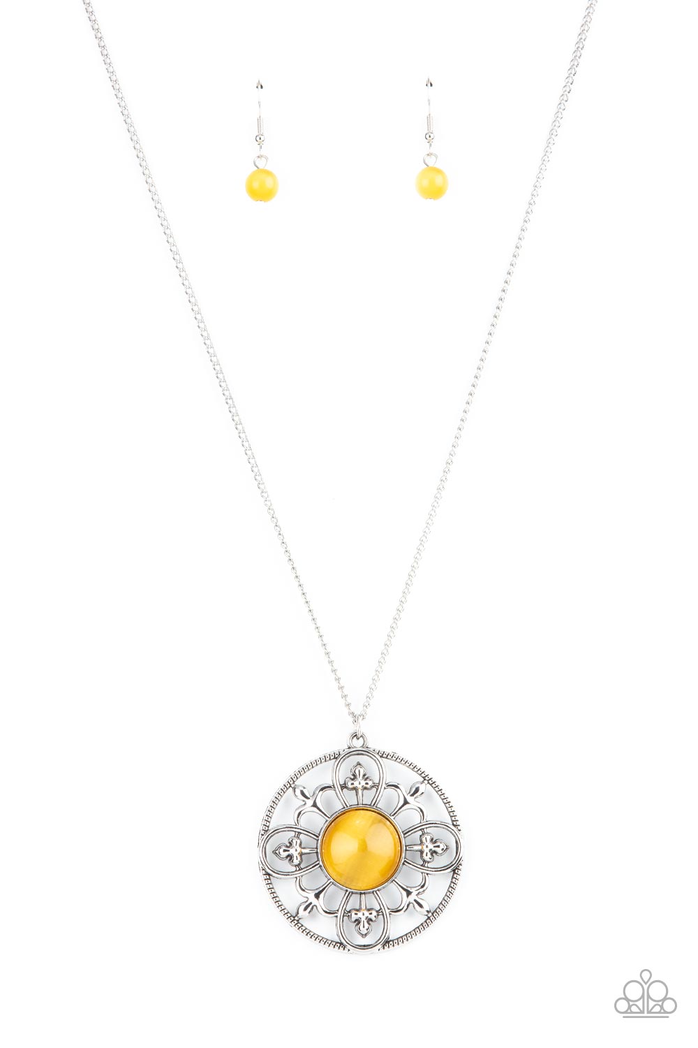 Celestial Compass Yellow Cat's Eye Stone Necklace - Paparazzi Accessories- lightbox - CarasShop.com - Paparazzi Jewelry by Cara Jewels